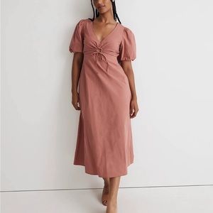 Madewell Poplin Cutout Puff-Sleeve Midi Dress